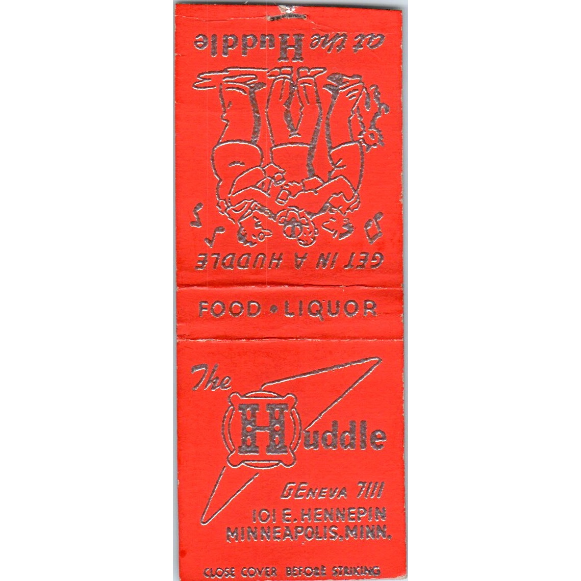 The Huddle Restaurant Minneapolis MN Vintage Matchbook Cover SD2-Y10