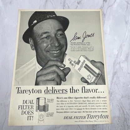 Sam Jones San Francisco Giants MLB Tareyton Vintage 9.5x12 Ad V14-5