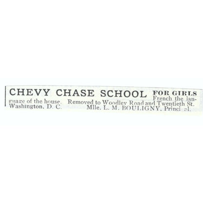 Chevy Chase Girls School L.M. Bouligny Washington DC 1903 Magazine Ad AF7-SS1