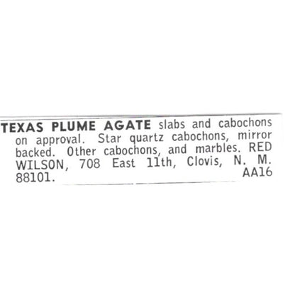 Red Wilson Texas Plume Agate Clovis New Mexico 1972 Ad AF8-S10