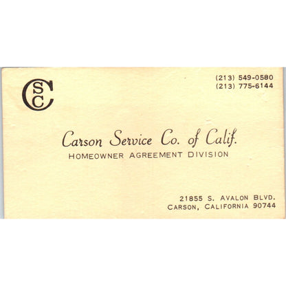 CSC Carson Service Co of California Carson CA Vintage Business Card SD8-B3