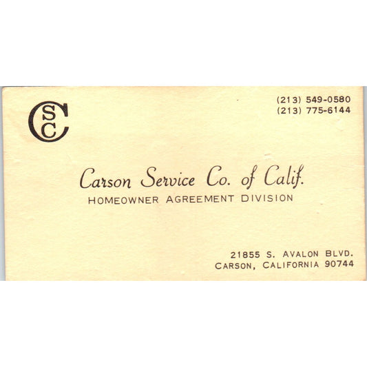 CSC Carson Service Co of California Carson CA Vintage Business Card SD8-B3
