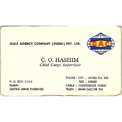 Gulf Agency Company (Dubai) C.O. Hashim Dubai UAE Business Card SB4-B11