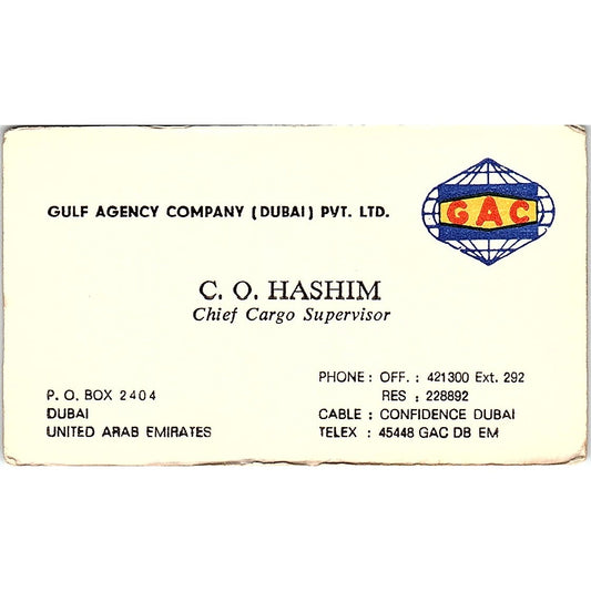 Gulf Agency Company (Dubai) C.O. Hashim Dubai UAE Business Card SB4-B11