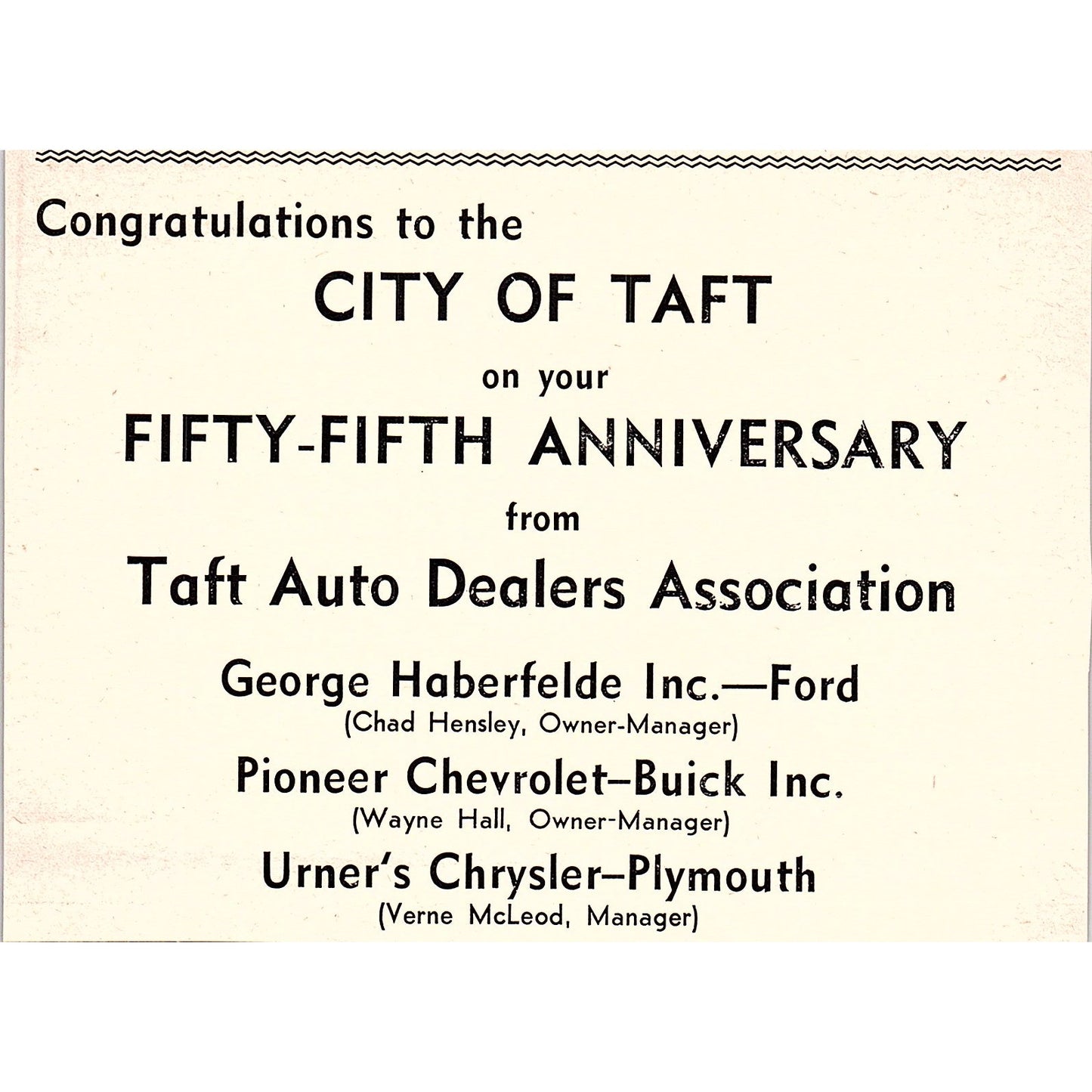 Taft Auto Dealers Assn Chad Hensley, Wayne Hall, Verne McLeod CA 1965 Ad AF8-H2