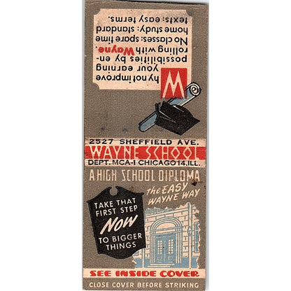 High School Diploma Wayne School Chicago IL Vintage Matchbook Cover SF3-Y1
