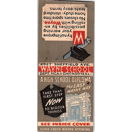 High School Diploma Wayne School Chicago IL Vintage Matchbook Cover SF3-Y1