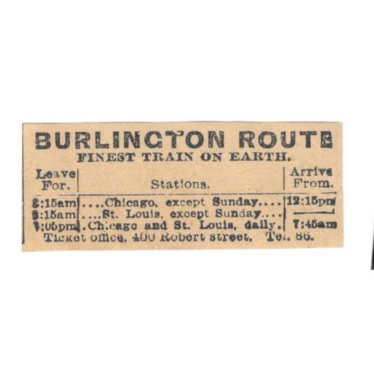 Burlington Route Timetables St. Paul 1898 Newspaper Ad AF2-S6