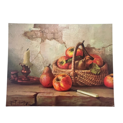 Robert Chailloux Still Life w/ Basket of Apples Litho 11x14" on Masonite TG2-OB