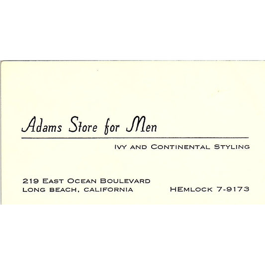 Adams Store for Men Long Beach Vintage Business Card SD9-B11