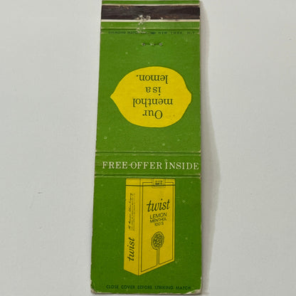 1975 Twist Lemon Menthol Cigarettes Vintage Matchbook Cover TB6-MB1-14