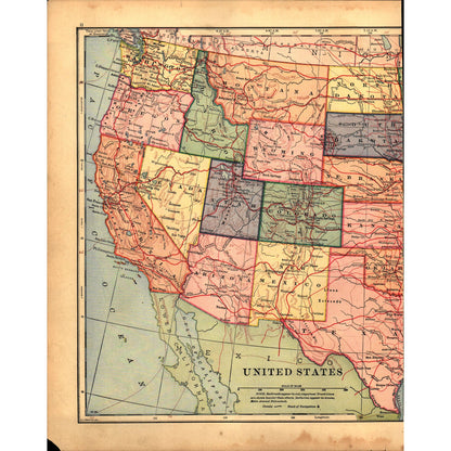 Map of North America 1901 Original Engraving V1-1