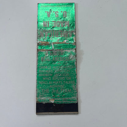 FDR No 3rd Term Anti-War Political WWII Era Vintage Matchbook MB1-6