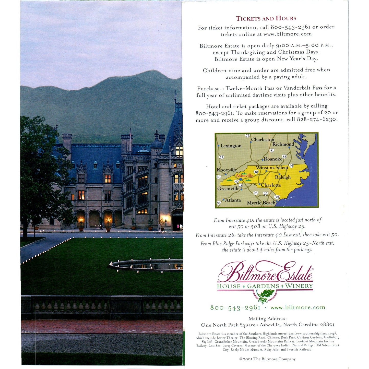 Vintage Biltmore Estate Asheville North Carolina Fold Out Travel Brochure TH2-O2