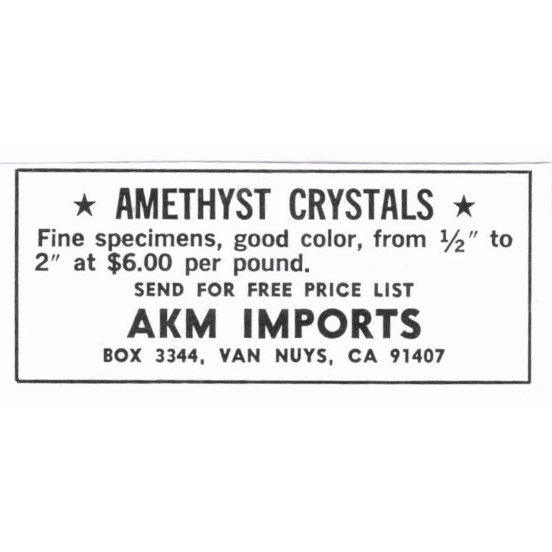 AKM Imports Amethyst Crystals Van Nuys CA 1972 Ad AF8-S3