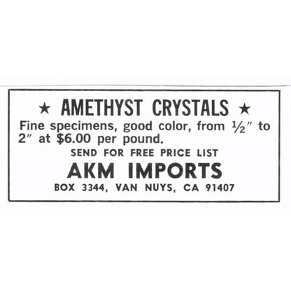 AKM Imports Amethyst Crystals Van Nuys CA 1972 Ad AF8-S3