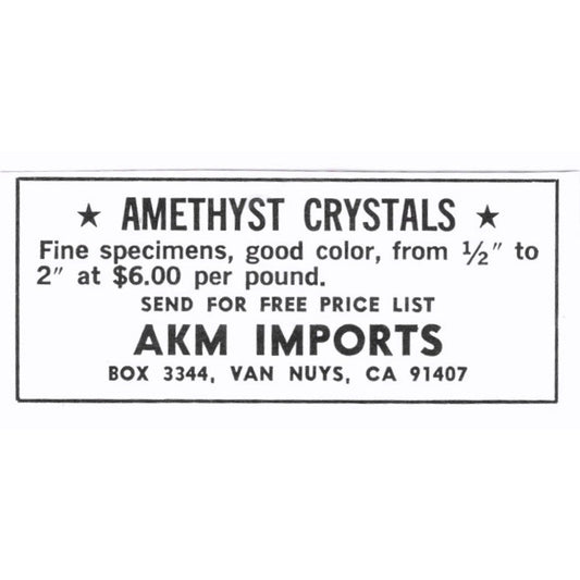 AKM Imports Amethyst Crystals Van Nuys CA 1972 Ad AF8-S3