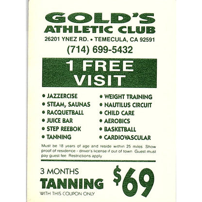 Gold's Athletic Club Temecula CA Vintage Business Card TH2-B1