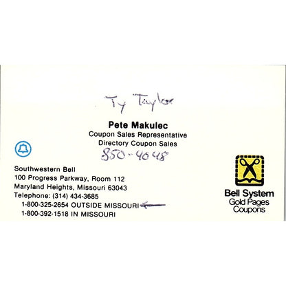 Pete Makulec Southwestern Bell Maryland Heights MO Vintage Business Card SE3-B16