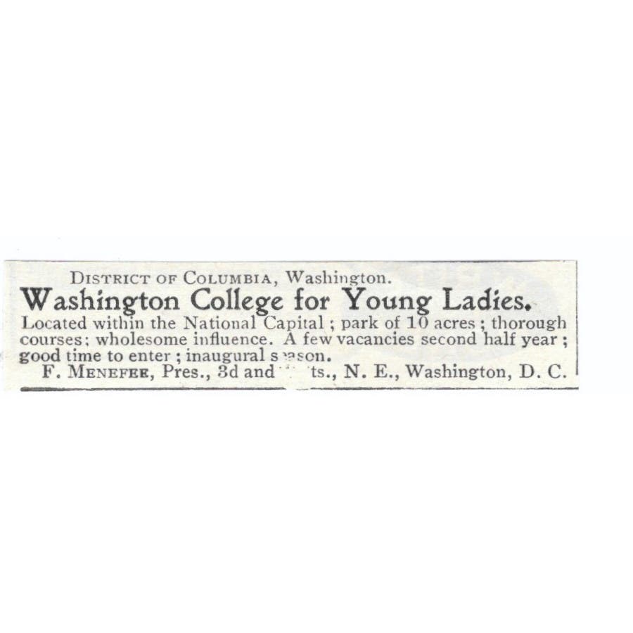 Washington College for Young Ladies F. Menefee c1905 Advertisement AE7-SA1