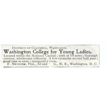Washington College for Young Ladies F. Menefee c1905 Advertisement AE7-SA1