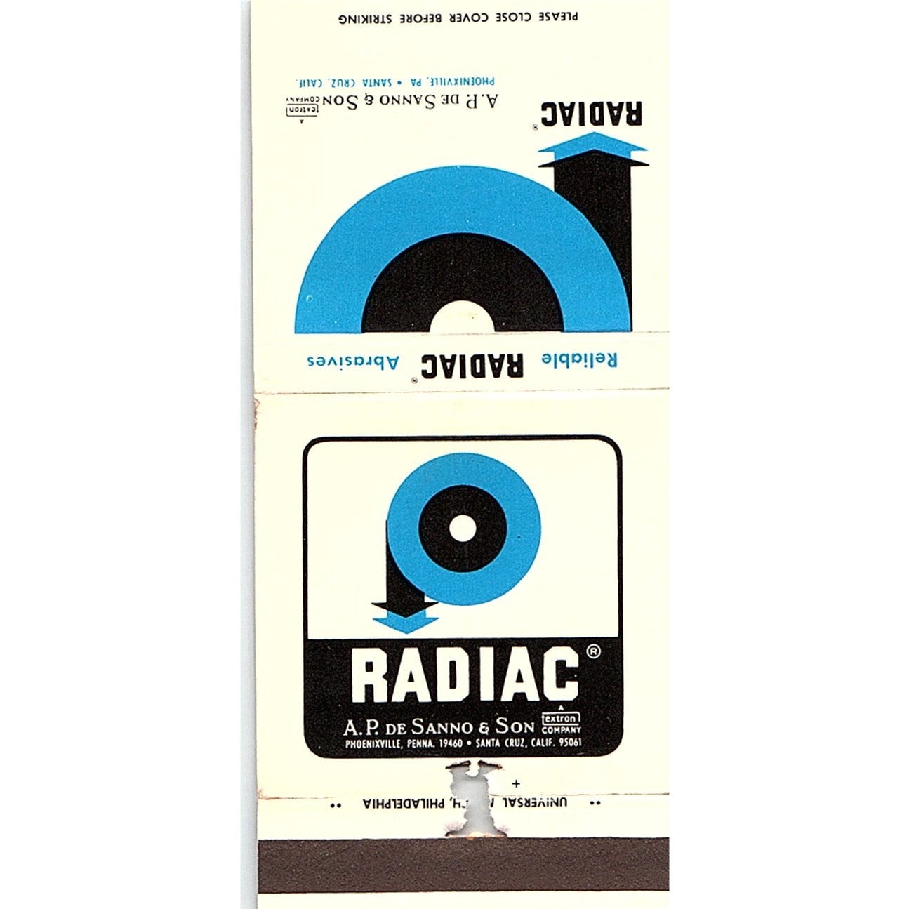 Radiac A.P. De Sano & Son Phoenixville PA Vintage Matchbook MM5-8