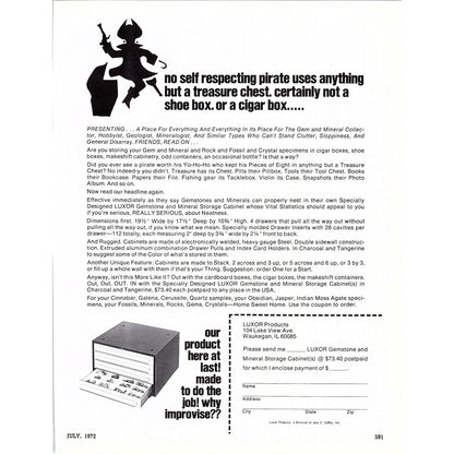 Luxor Products Gemstone & Mineral Storage Cabinet Waukegan IL 1972 Ad AF8-3