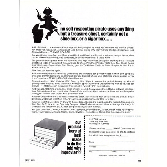 Luxor Products Gemstone & Mineral Storage Cabinet Waukegan IL 1972 Ad AF8-3