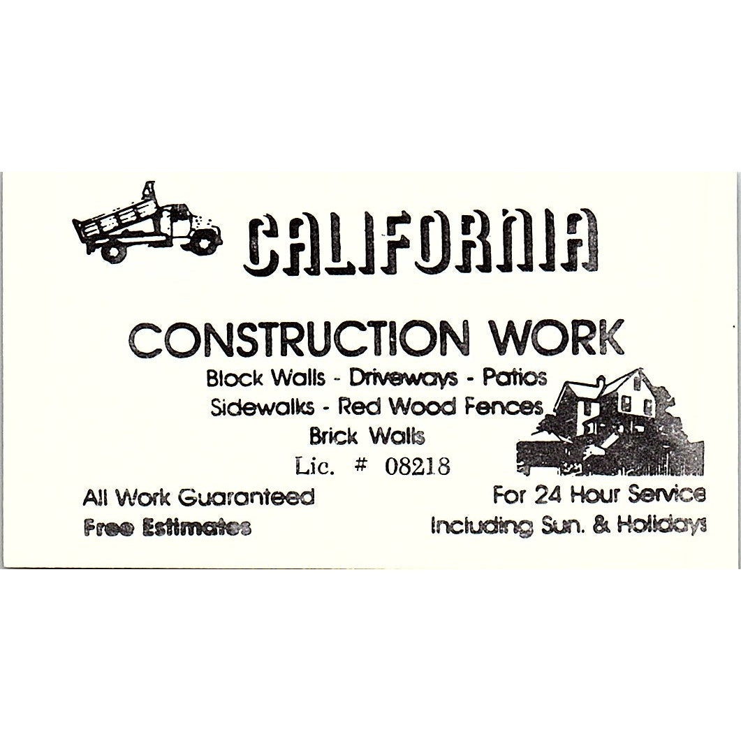 California Tree Surgeons and Construction Long Beach Vtg Business Card SC9-B1