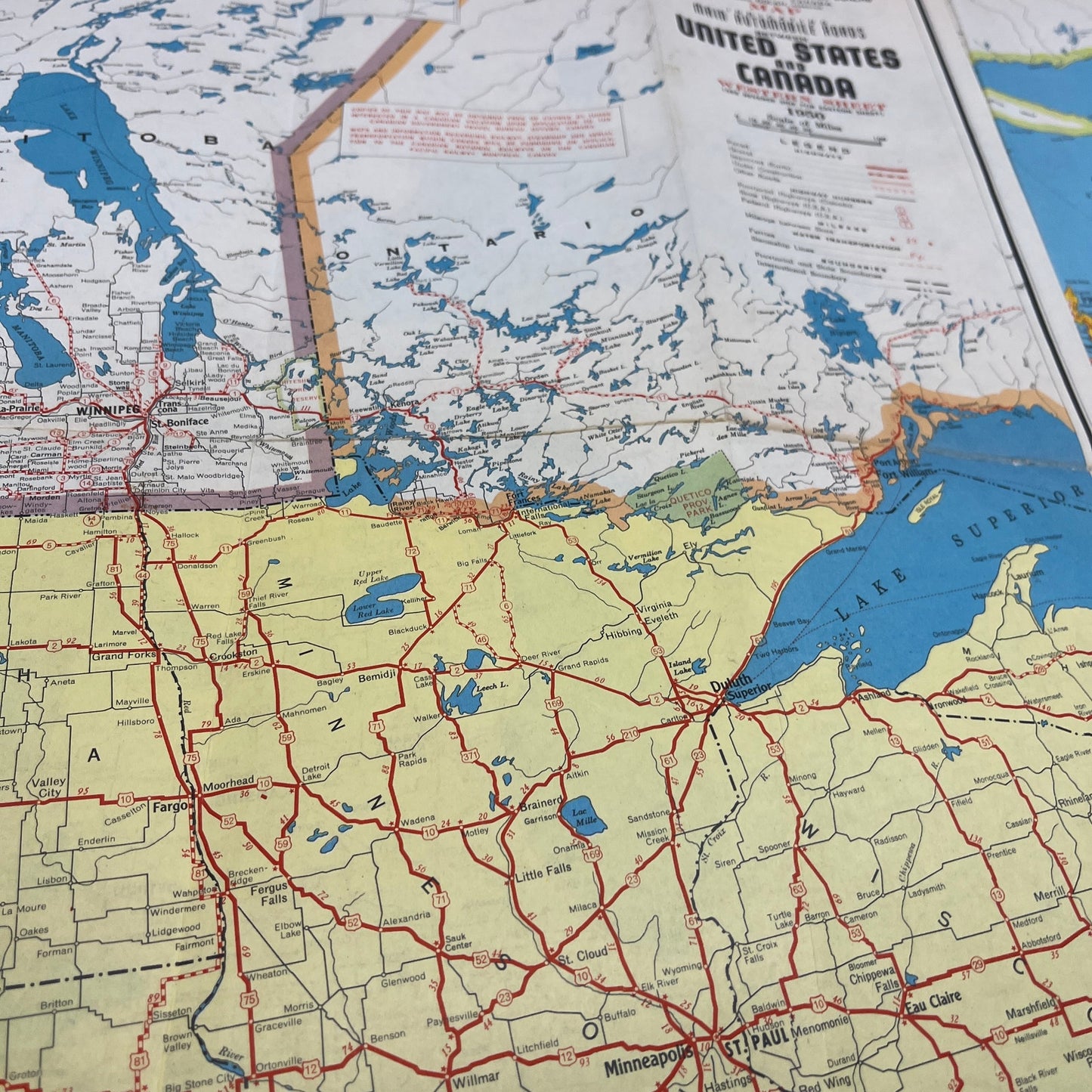 1950 Main Automobile Routes Between United States and Canada Fold Out Map L4-3