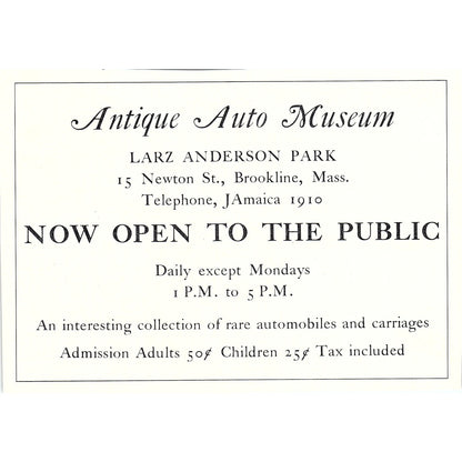 Antique Auto Museum Larz Anderson Park Brookline MA 1950 Ad AF6-6