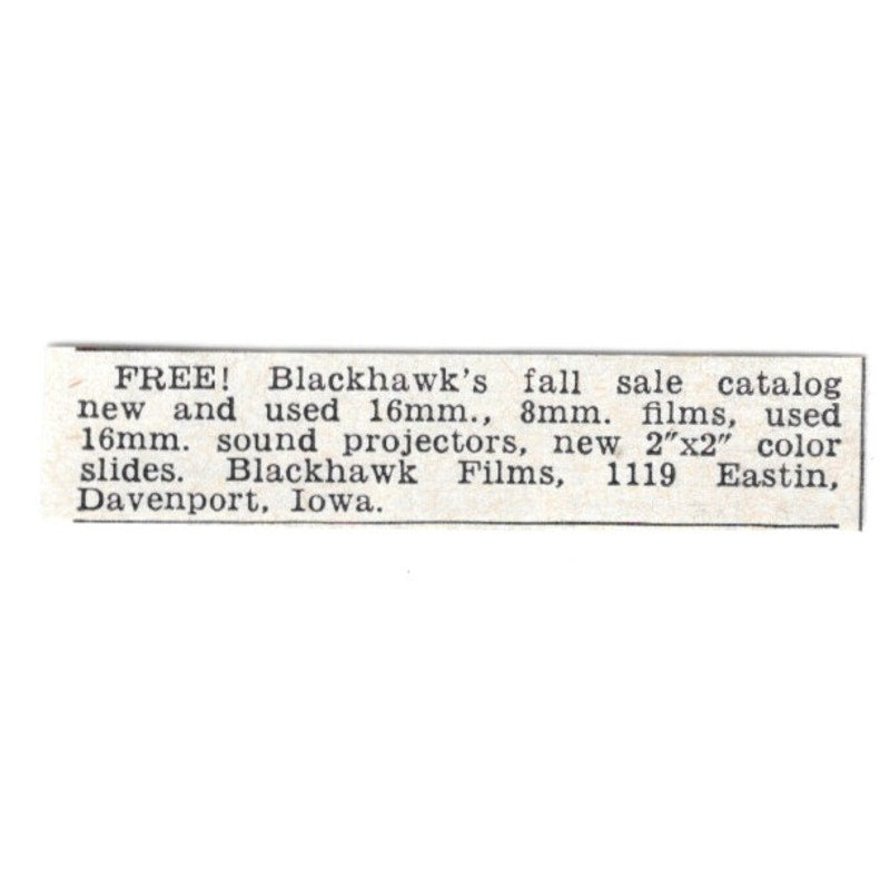 Photography Supplies - Blackhawk Films, Davenport Iowa 1955 Ad AG1-S5