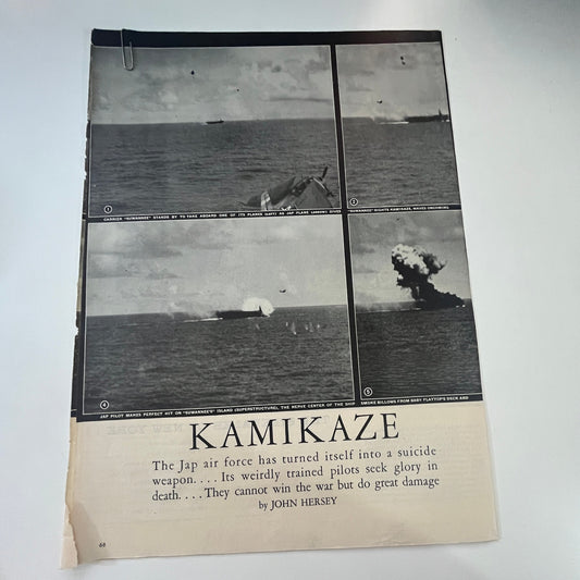 Kamikaze Japanese Air Force 5 Pages 1940s WWII Era Article V29-5