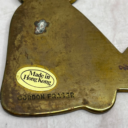 Vintage Gordon Fraser Teddy Bear w/ Bow 3” Solid Brass Keychain Fob 1980s SF4