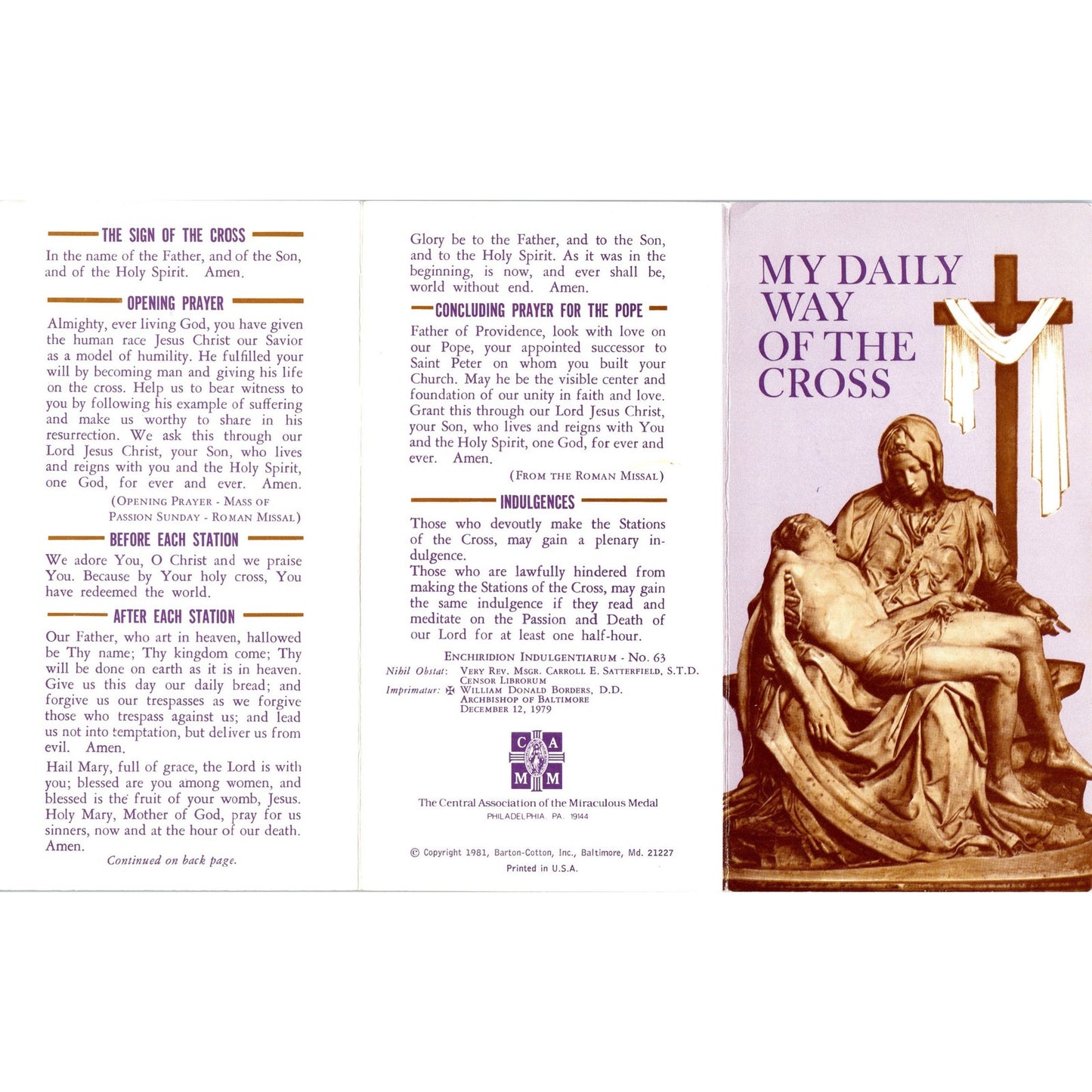 My Daily Way of the Cross Rev Carroll E. Satterfield Vintage Leaflet TH2-PC2