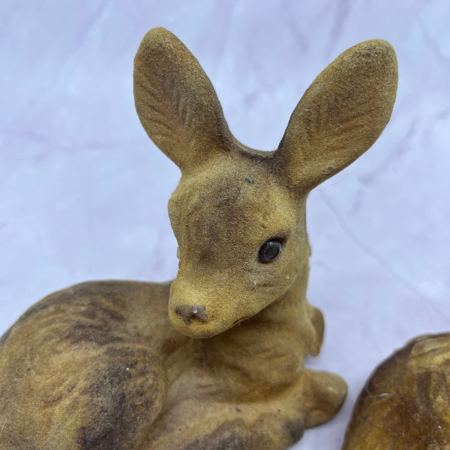Vintage Felt Velvet Celluloid Toy Flocked Deer 5 x 5 Set of 2 TC5
