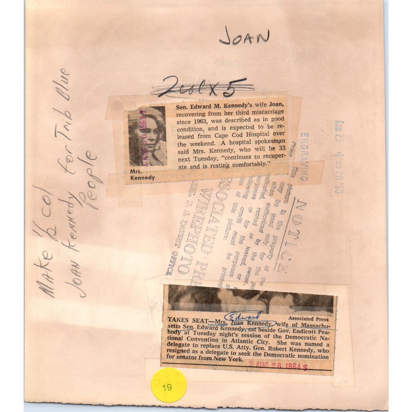 Mrs. Edward Kennedy & Endicott Peabody at DNC 1964 7x8 Original Press Photo D1-P