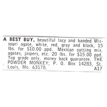 The Powder Monkey Missouri Agate St Louis MO 1972 Ad AF8-S17