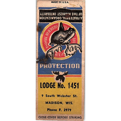 Moose Lodge 1451 Madison WI Vintage Matchbook Cover SC7-Y8