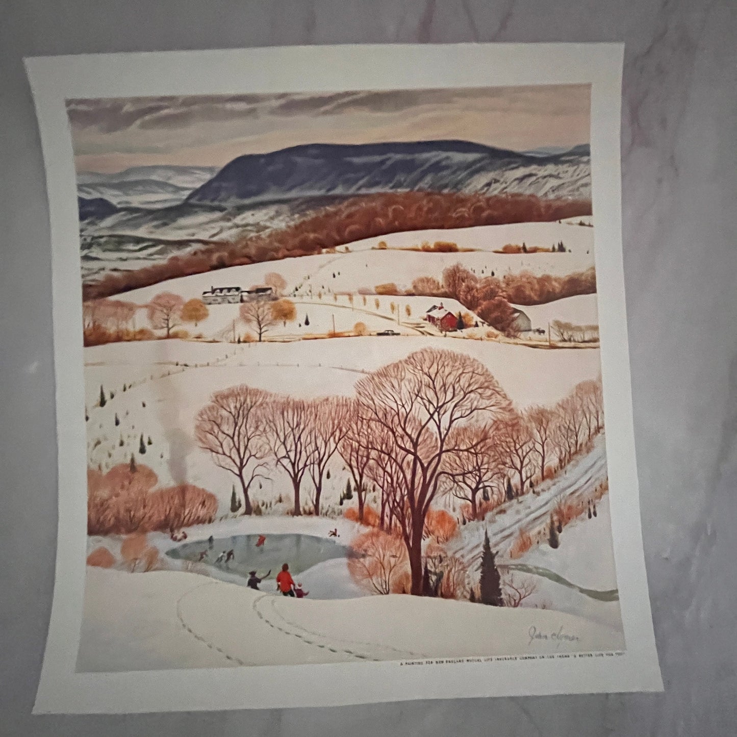 John Clymer Winter Scene Ice Skating 10x11" Art Print FL1