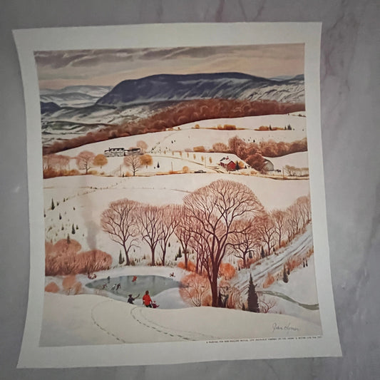 John Clymer Winter Scene Ice Skating 10x11" Art Print FL1