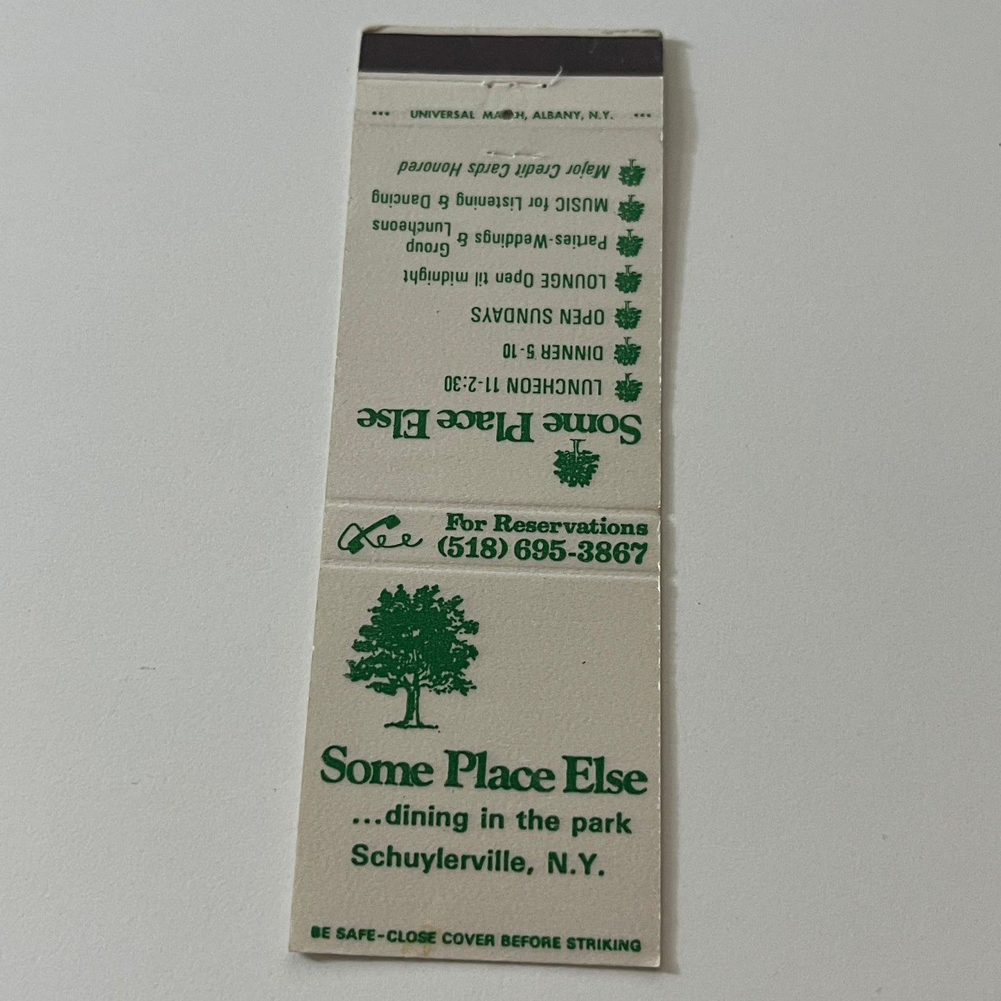 Some Place Else Dining in the Park Schuylerville NY Vintage Matchbook TB6-MB2-5