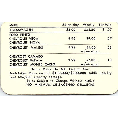 Trans Rent-A-Car Inc San Diego CA Vintage Business Card SD9-B10