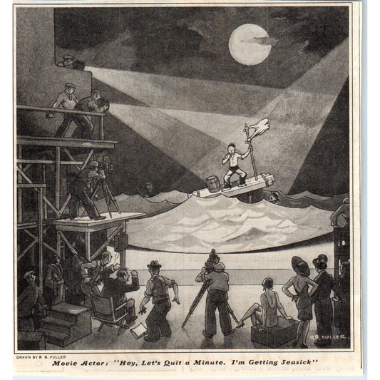 Movie Actor Getting Seasick R.B. Fuller 1928 Original Magazine Cartoon AE5-SSE
