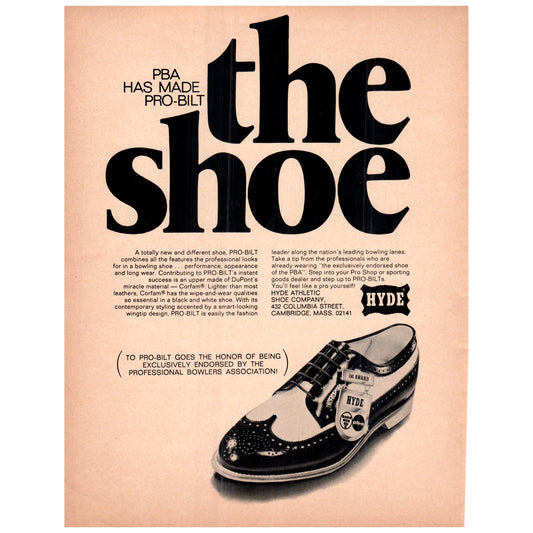 PBA Pro-Bilt Bowling Shoe Hyde Athletic Cambridge 1969 Bowling Program Ad D25