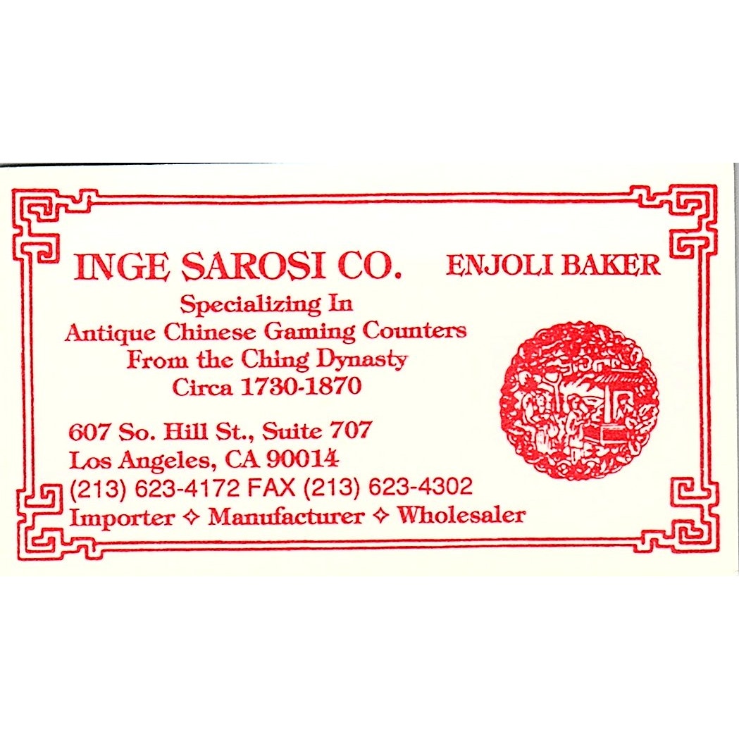 Inge Sarosi Co Chinese Gaming Counters Los Angeles Vintage Business Card SD9-B14