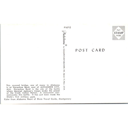 Horseshoe Bend Bridge Alexander City AL Covered Bridge Postcard PB13