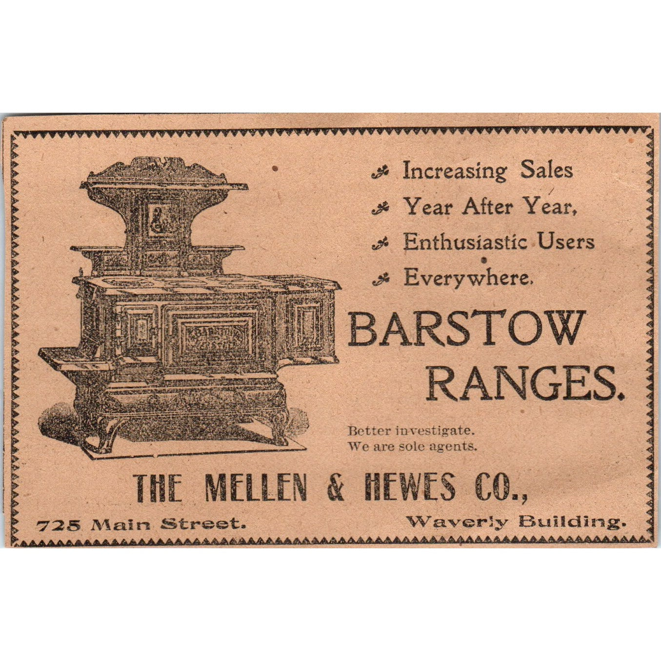 The Mellen & Hewes Co Barstow Ranges Stoves Hartford 1901 Newspaper Ad AD8-H2