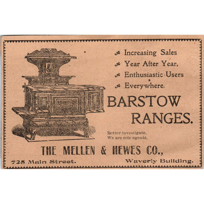 The Mellen & Hewes Co Barstow Ranges Stoves Hartford 1901 Newspaper Ad AD8-H2