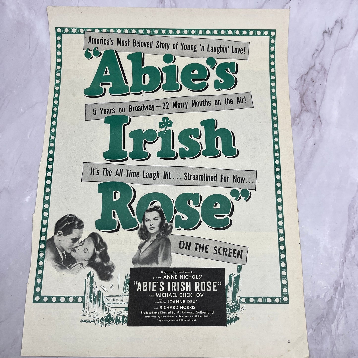 Abie's Irish Rose Anne Nichols Joanne Dru Richard Norris Vintage Ad 10x13 V17